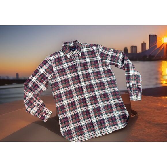 Ralph Lauren Polo Red White Green Blue Windowpane Plaid Medium Long Sleeve Shirt - Picture 4 of 16